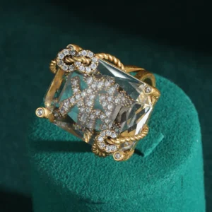 Bagues carrées en verre blanc vintage, transparentes, plaquées or antique, avec strass, de grandes marques de luxe cadeau d'anniversaire