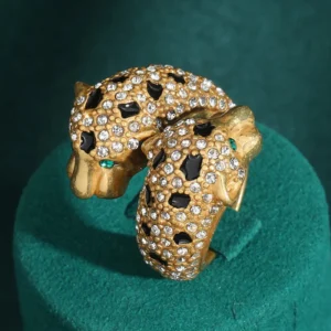 Bague léopard vintage dorée avec strass, accessoire de mariage rétro pour fête