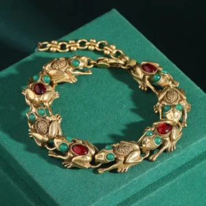Bracelets vintage en or antique avec breloque crapaud chaîne en pierre naturelle rouge, halloween