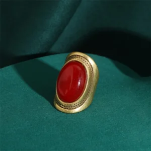 Bagues vintage ovales en pierre naturelle rouge, élégantes, avec cabochon, couleur or de qualité, luxe, anniversaire