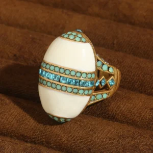 Bagues vintage en émail blanc et cristal, opale blanche naturelle bijoux d'été en forme de goutte d'huile, accessoires de saint-valentin ovales