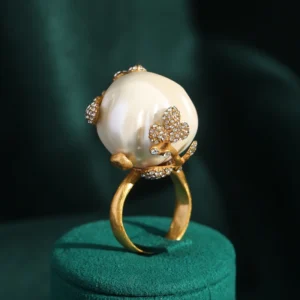 Bagues vintage baroque en perles irrégulières, couleur or, accessoires de mariage de luxe, feuille en strass, pour banquets