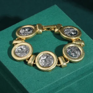 Bracelets vintage en forme de pièces de monnaie anciennes, couleur or 18 carats, luxe, cadeau, accessoires rétro