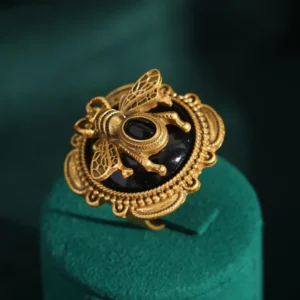Bagues vintage couleur or antique avec motif moustache et abeille noirs accessoires romantiques, bijoux de luxe de qualité, article mariage