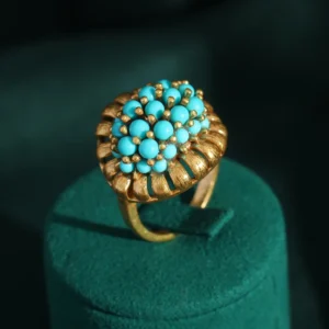 Bagues vintage en turquoise bleue, pierre naturelle, motif feuille, couleur or, accessoires