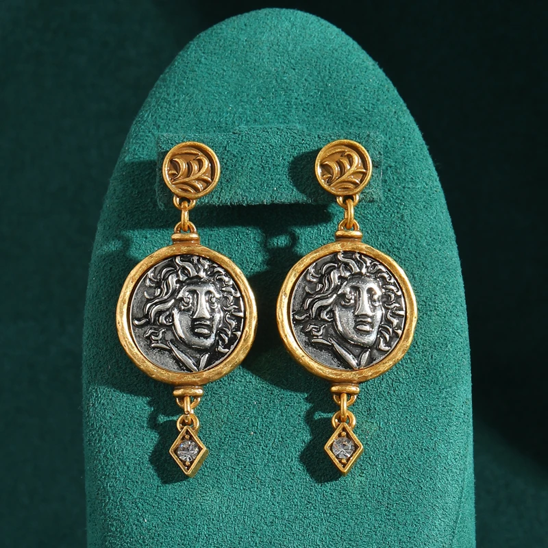 Boucles d'oreilles pendantes avec pièces de monnaie anciennes, accessoires en strass blancs, rétro années 1920-1990, luxe, créateur – Image 2