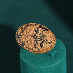 Bague vintage grande fleur de tournesol en relief, pierre ovale noire, couleur or antique, bague ouverte rétro
